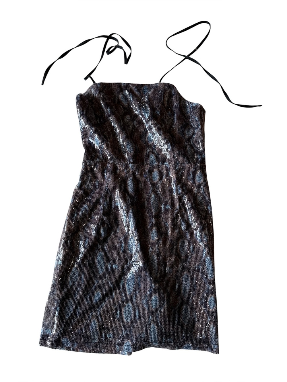 J.O.A. Black Sequin Animal-Print Mini Slip Dress size S
